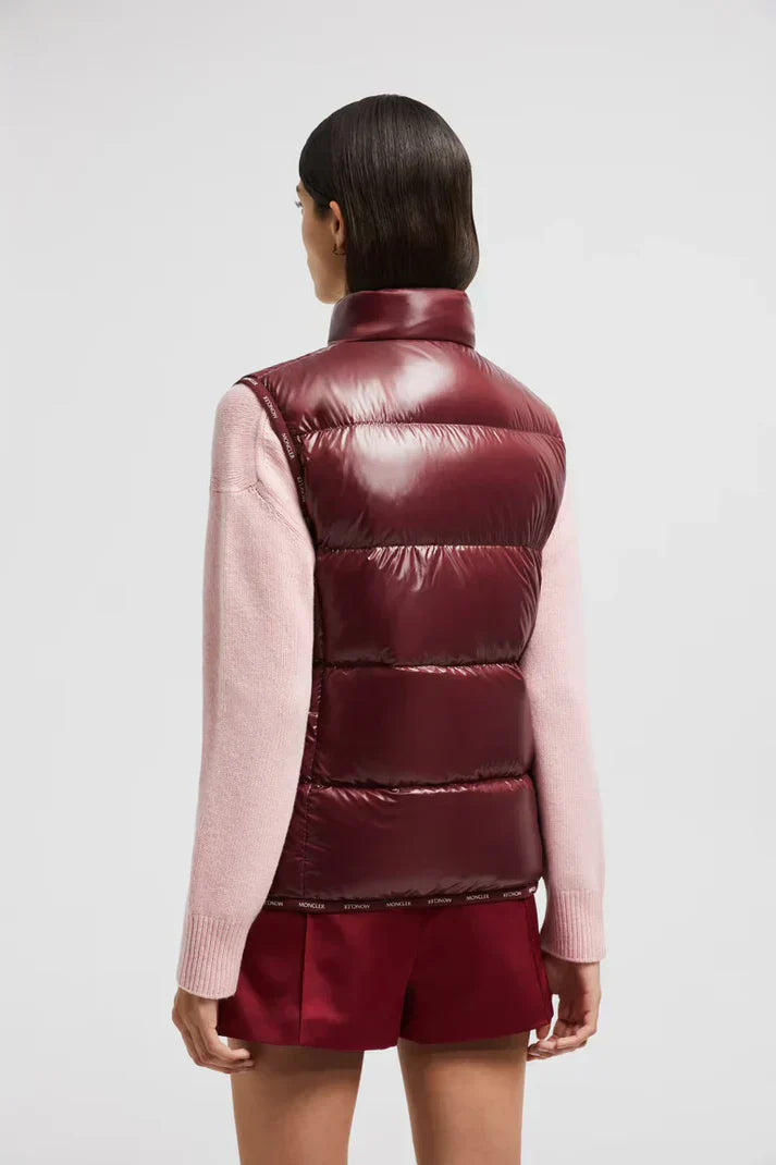 Moncler - Doudoune sans manche bordeaux brillante femme